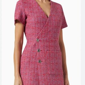 Maje Pink and Red Tweed Mini Wrap Dress